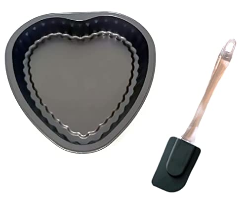 Molde bizcocho corazón + espátula silicona de 25 cm con mango de PVC. Molde para hornear tartas y bizcochos con forma de corazón. Sorprende a tú pareja (23 x 22 x 4,8 cm)