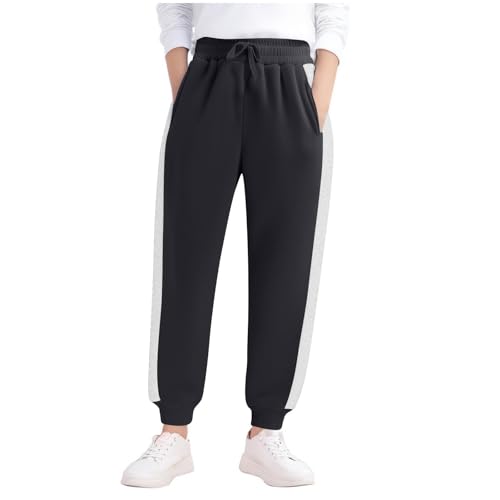 hlysgo Wide Leg Sweatpants Boys Fleece Lined Joggers Athletic Color Block Pull On Pants with Pockets for Teen Fall Clothes