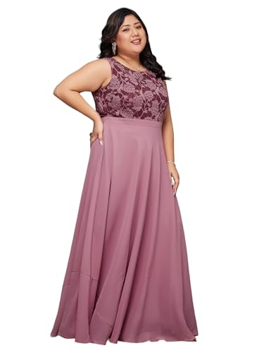 Image of Miss Chase A+ Women's Round Neck Sleeveless Georgette Floral Lace Fit & Flare Maxi Dress