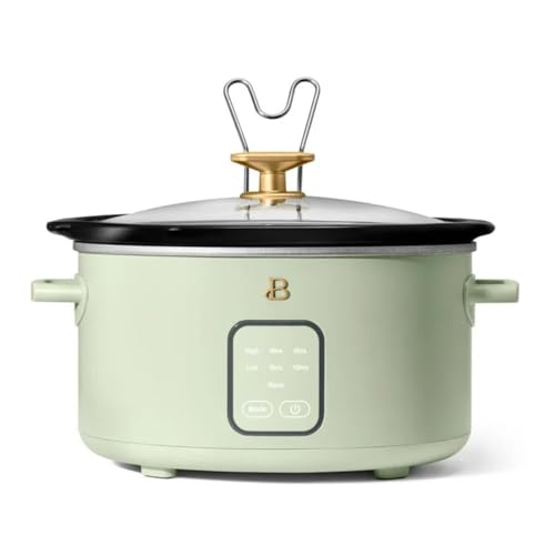 Beautiful 4-Quart Slow Cooker with Touch-Activated Display, Programmable Digital Controls, Removable Non-Stick Pot, Keep Warm Function (Sage Green)