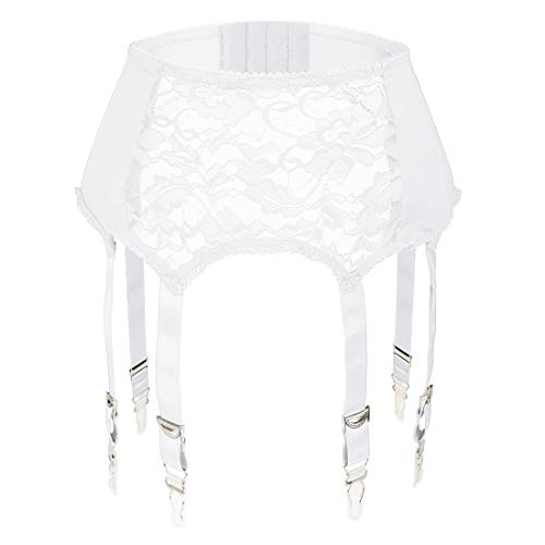 Slocyclub Women Garter Belt with 6 Straps Metal Clip Suspender for Stockings/Lingerie(White) Large