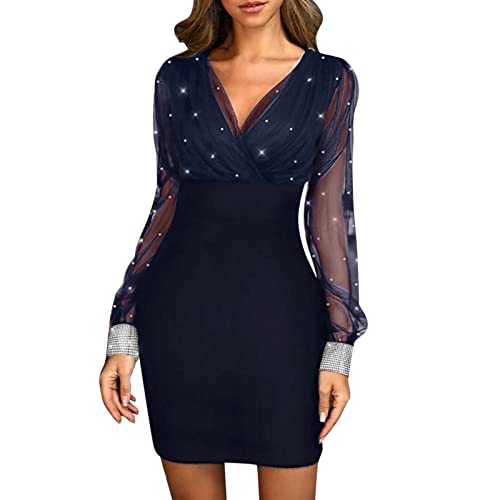 Damen Kleid Winter V-Ausschnitt Partykleid Elegant Glitzerkleid Club Outfits Cocktailkleider Glitzer Etuikleid mit Spitze Eng Pailletten Wickelkleid...