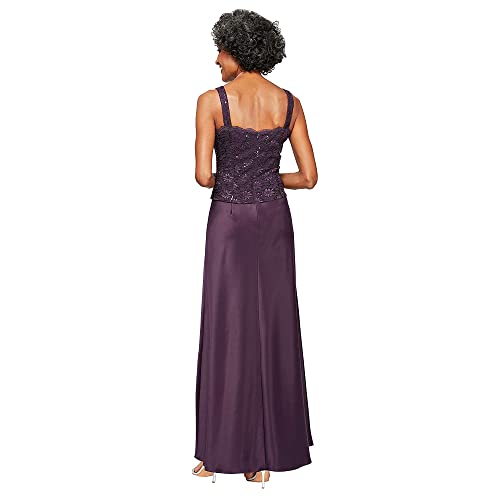 Alex Evenings Women's Long Mock Jacket Dress With Satin Skirt, Eggplant, 16 #TOP3
