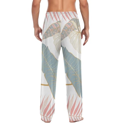 Men's Pajama Pants Palm Leaf Watercolor Sleep Pajama Lounge Pant with Pockets, Elastic Waistband2