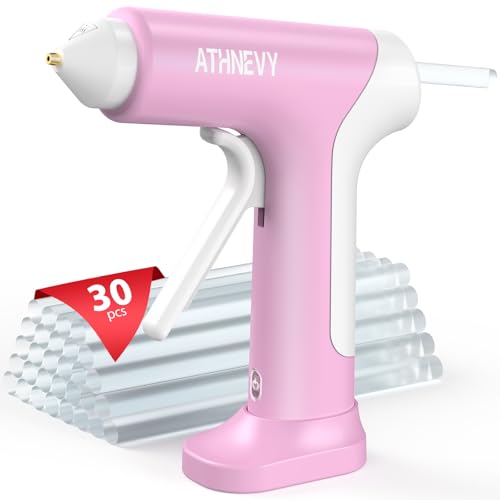 Image of Cordless Hot Glue Gun, 4V 10s Fast Preheat, USB-C, 2000mAh Battery with Indicator, Smart Temp Control, Anti-Drip, Auto-Off, 30x7mm Glue Sticks, DIY Crafts, Home Repair, School Project (Pink)