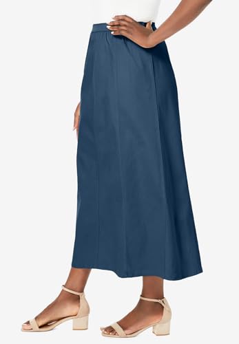 Jessica London Plus Size Stretch Denim Long Skirt - Pull-On Elastic Waist, Jean Fabric, A-Line3