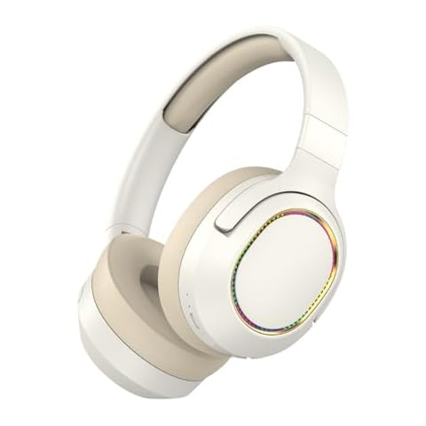 LFGKeng Bluetooth Headphones with LED Lights, Foldable Wireless Over-Ear Headphones with HiFi Stereo Sound Mic, Kids Adult Colorful Music Headset for Game Travel/Home Office/PC/Mobile/Phone (White A) Cover