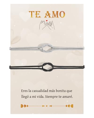 CheersLife 2 Peças pulseiras para casais, presentes originais para casais, presente casal presentes de aniversário para namorado namorada mulher homem marido esposa - preto e prata