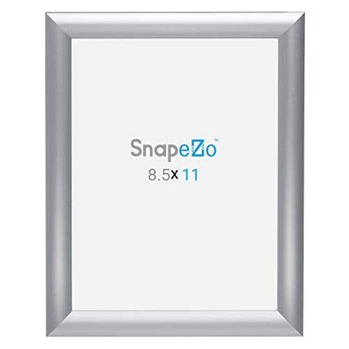 Snapezo Poster Frame 8.5X11 Inches, Silver 1 Inch Aluminum Profile, Front-Loading Snap Frame, Wall Mounting, Sleek Series #TOP5