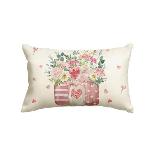 AVOIN colorlife Happy Mother's Day Throw Pillow Cover, 12 x 20 Inch Vases Flower Gift for Mom Cushion Case Decoration for Sofa Couch