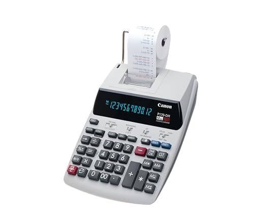 Image of Canon Office Products 2204C001 Canon P170-DH-3 Desktop Printing Calculator with Currency Conversion, Clock & Calendar, and Time Calculation, Black /White /Silver, 14.60 Inch x 9.60 Inch x 3.00 Inch