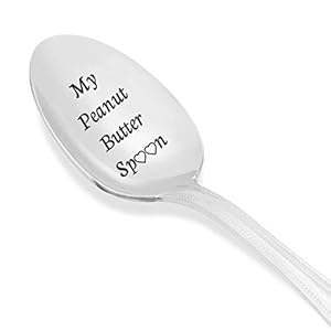 My Peanut Butter Spoon With Two Little Heart Engraved Spoon Stainless Steel Silverware Flatware Unique Birthday Easter Basket Gifts For Boy Girl Mom Dad Kids unique gifts I love you mom gift