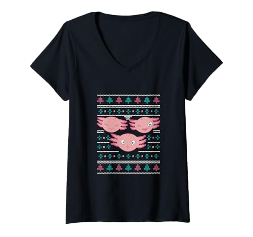 Mujer Funny Christmas Axolotl Holiday Festive Design feo suéter Camiseta Cuello V