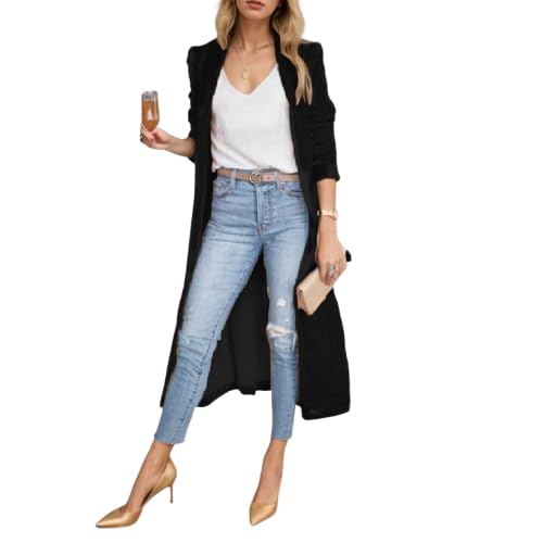 Long Velvet Jacket for Women Vintage Open Front Long Sleeve Lapel Velour Cardigan Fall Casual Coat Outwear with Pocket