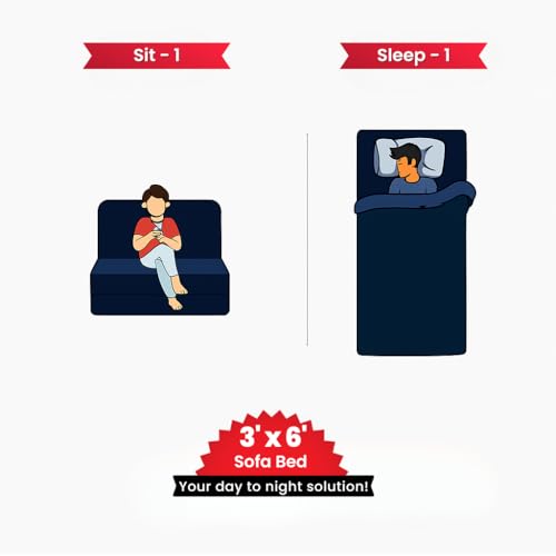 Image of CELLBELL Comfy Sofa Cum Bed 3x6 Feet | Foldable Dual Use Couch Bed with Soft Cushions, Washable Fabric Cover & Sturdy Frame | Space Saving Modern Design for Living Room, Bedroom Guest Use (Navy Blue)