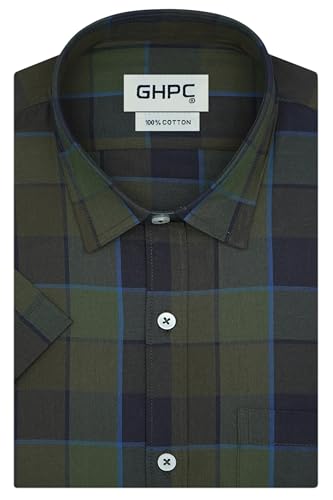 Image of GHPC 100% Cotton Checkered Half Sleeves Regular Fit Formal Shirt for Men