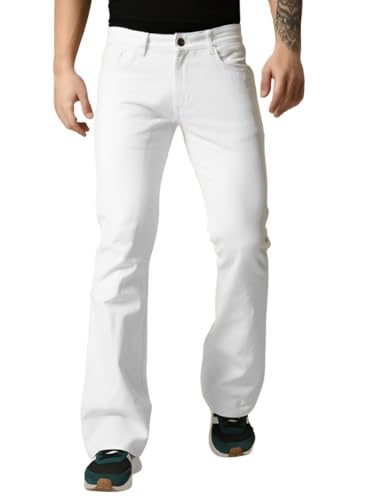 Image of Waltz Men's High Waist Stretchable Boot Cut Wide Leg Flared Casual Denim Bell Bottom Jeans Pants for Men - Comes in Multiple Sizes & Colours (Black, Dark & Light Blue, Grey, White & Khaki) 28 to 40