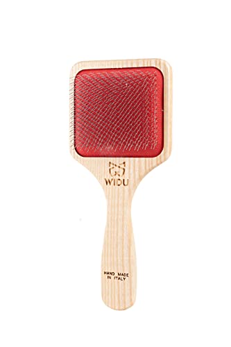 WIDU - Spazzola per Cani e Gatti, Ideale per Animali di Taglia Media e Grande a Pelo Corto, Cardatore Professionale in Legno di Frassino, Handmade in Italy - 21.5 x 9.4 cm, con Denti Lunghi 14 mm