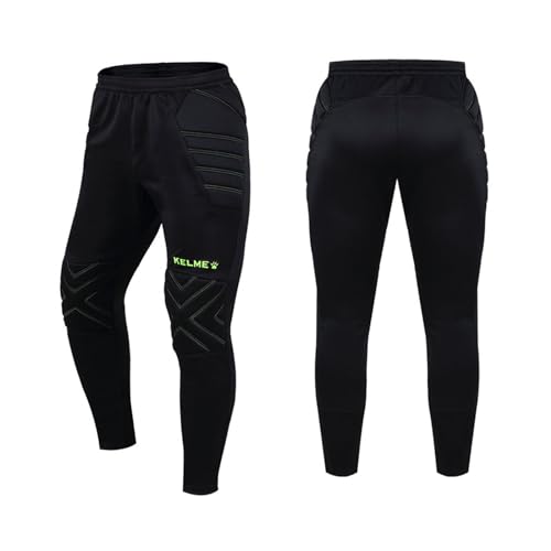 Kelme Herren Torwarthose mit Schutz Kinder Fußball Torwarthose Jugend gepolstert lang Sport Schwarz / Grün XL