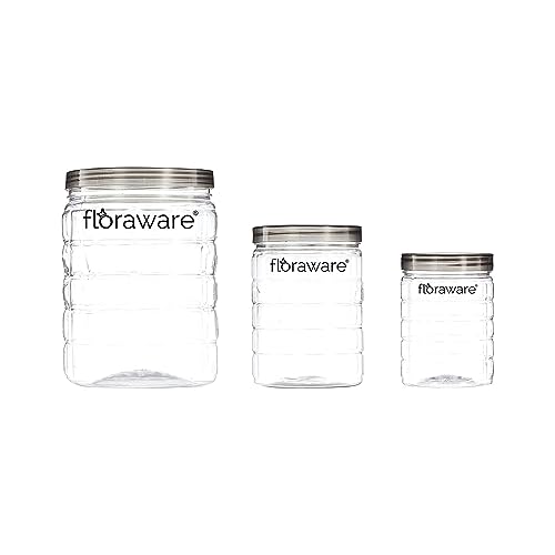 Image of Floraware Jar Container, Set of 18 (6 pcs x 280 ml Each, 6 pcs x 500 ml Each, 6 pcs x 1000 ml), Kitchen Organiser, BPA Free, Stackable (Black)
