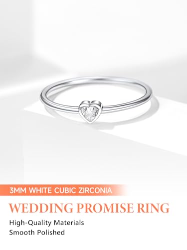 Silvora 925 Sterling Silver Simple Black Heart Ring Tiny Heart Wedding Band Rings for Women Size 4-12 6