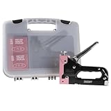 Light Duty Staple Gun - Fabric Stapler Gun for Crafts, Cardboard, Bulletin Boards or Classroom with 600 Standard 4-14mm Staples - Pink Stapler with Staples and Plastic Carrying Case by Stalwart