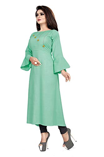 Image of Cotton Plain & Solid 3 /4 Sleeve A-Line Kurtis for Women