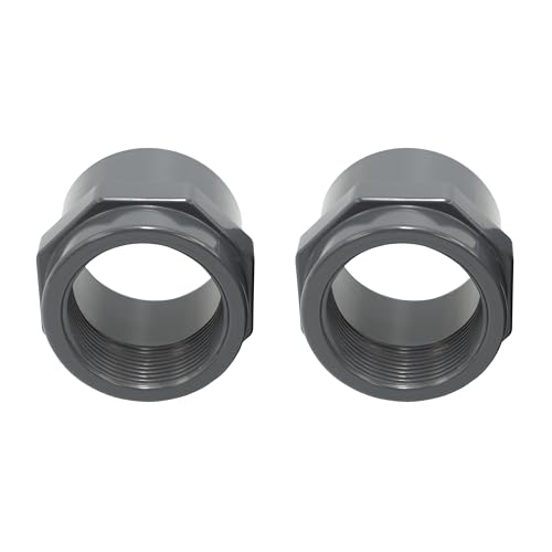 HAF® 2 manguitos de rosca de PVC de 50 mm, manguito adhesivo de 1 1/2 pulgadas, rosca interior, manguito de transición de PVC gris para conexiones de tuberías, tuberías de piscina UVM. | Calidad