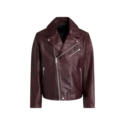 Veste motard cuir véritable homme bordeaux finie la coupe large