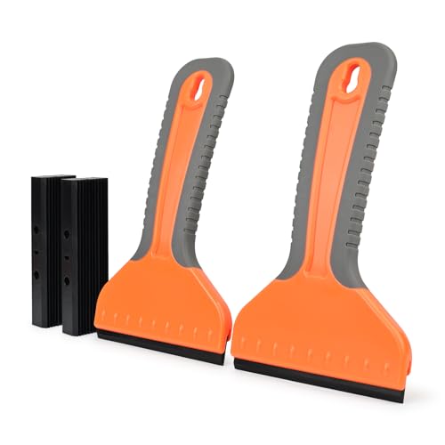 EHDIS 2 Rasqueta de plástic con 20 Piezas Cuchillas, 100mm, Asa más Grande e Cuchillas, Rasqueta Vitroceramica, para Quitar Etiquetas Engomadas Vinilo Pegatinas y Pegamento