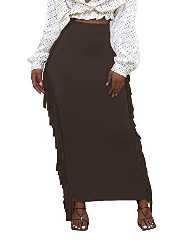 Lrady Women's Elastic Waist Slim Bodycon Side Tassels Long Maxi