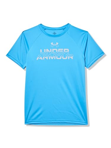 Under Armour UA Tech™ Split Wordmark - Maglia a Maniche Corte, da Ragazzo, Blu Etere/Grigio MOD, M, Blu Etere/Grigio MOD, M