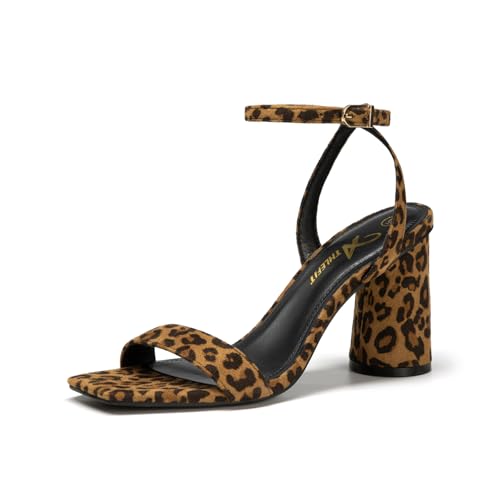 Athlefit High Heels for Women Chunky Block Heeled Sandals Square Toe Ankle Strap Sexy Leopard High...