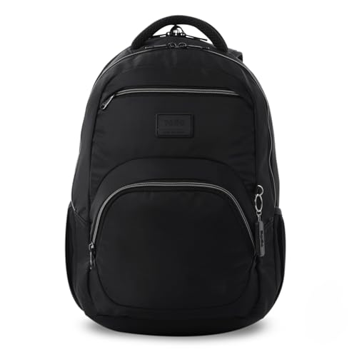 TOTTO - Mochila para Ordenador Portátil 14 Pulgadas, Modelo Tracer 4, Mochila Eco-Friendly, 3 Compartimentos, Cremallera con Argolla para Candado, 2 Bolsillos para Botella, Color Negro Microchip