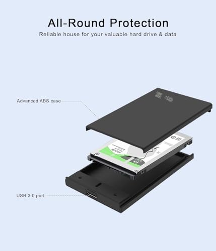 Image of 2.5 Inch SATA USB 3.0 HDD /SSD Portable External Enclosure for 7mm and 9.5mm, Tool-Free Design, Supports UASP Max 6TB
