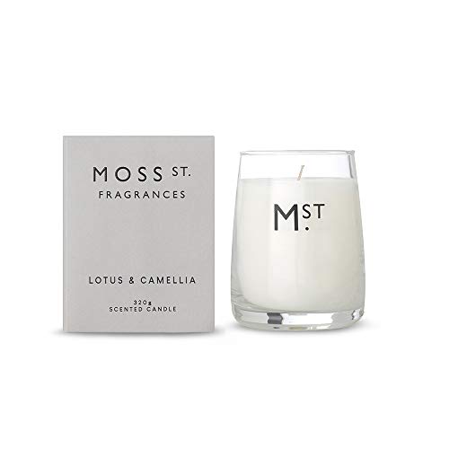 Moss St. Fragrances 1x Lotus & Camélia 320g Bougie parfumée à la Cire de soja - Large Mèche Simple Femmes Fête des mères Anniversaire Aromathérapie Cadeau Pot