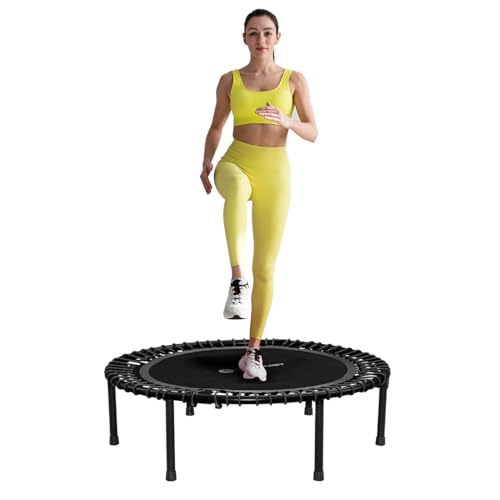 Fitness Trampoline for Adults and Kids, Indoor Rebounder Exercise Trampoline for Workout Fitness for Quiet and Safely Cushioned Bounce Workout (Without Handles, Black)