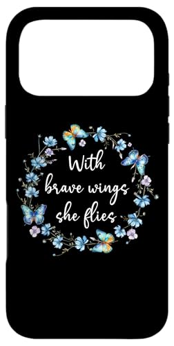 With Brave Wings She Flies Cute Butterfly Blue Purple Floral X}zP[X iPhone 17 Pro Max p