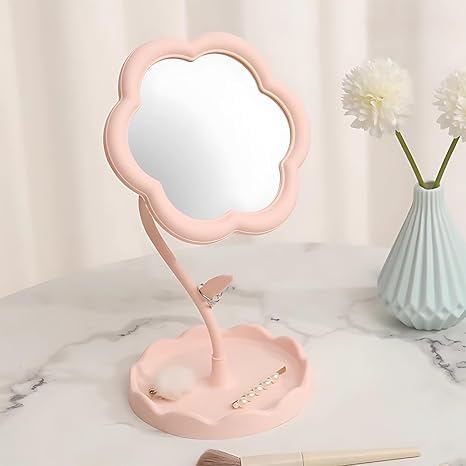 Espejo de maquillaje personal con forma de flor y base