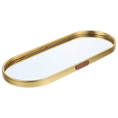 LABRIMP Plateau Miroir Vintage Doré 30x12 Cm En Métal Décoratif Simple Pour Organiser Bijoux Parfums Cosmétiques Sur Commode Chambre Salle De Bain Présent Élégant