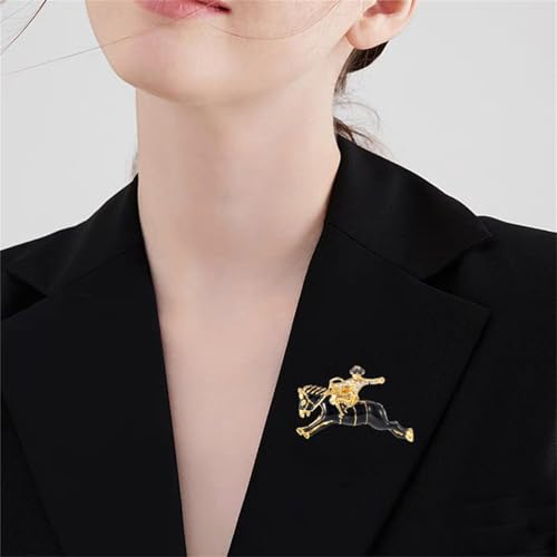 Image of Dreuyet Horse Brooch Pin Horse Racing Suit Lapel Pin for Women Men Rhinestone Antique Gold Horse Animal Brooch Clothing Outfits Accessory Jewelry
