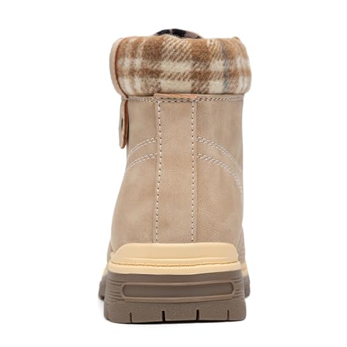 Image of COTTIMO Snow Hiking Winter Boots for Women - Casual Brown Combat Work Boot - Non-slip Fur-Lined Ankle Boots - Fashion Boots Waterproof Leather Shoes