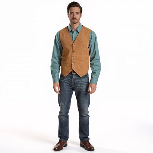 Mens Vests Suede Leathe Western Cowboy Style Vest Vintage Sleeveless V Neck Casual Waistcoat2