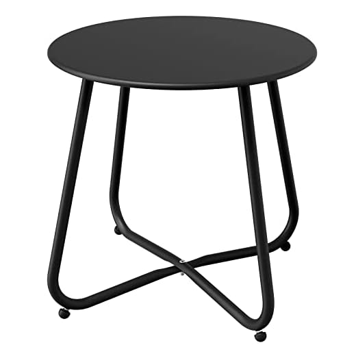 Grand patio Outdoor Side Table Small Table Round End Table Garden Table Lightweight Snack Table for Outdoor Garden Hallway Bedroom Living Room Terrace Balcony -Black