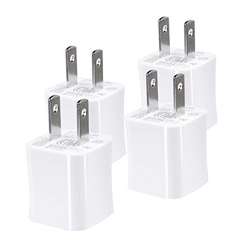 Txrich USB Wall Charger, 5V/1A 4-Pack (ETL Listed) Wall Charger Brick Base Adapter Charging Block Charger Cube Plug Charger Box. (White)