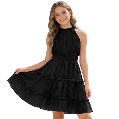 Vestido de verano para niñas silueta línea A ligera con acabado color sólido