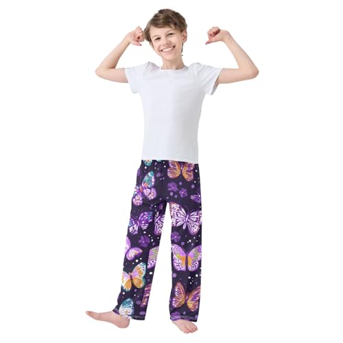 Spring Butterfly Pattern Boys Long Pants Soft Trousers Elastic Waist Kids Lounge Bottoms with Pockets S-XL3