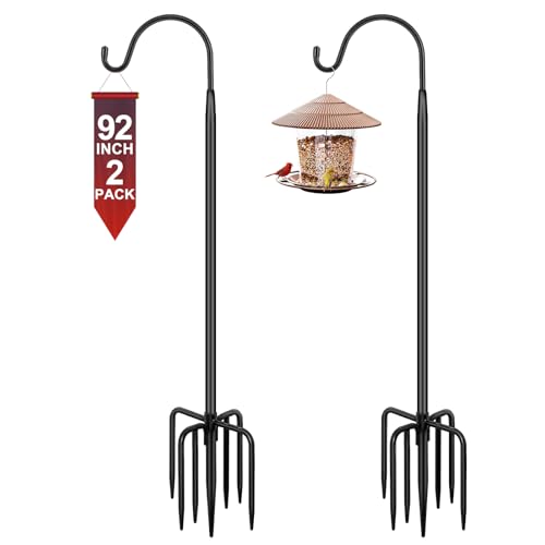 Image of Gtongoko 2 Pack Shepherds Hook 92 Inch New Version, Tall Bird Feeder Pole, Adjustable Shepards Hooks for Outdoor Plant Baskets, Lanterns, Weddings Decor, Solar Lights, Black