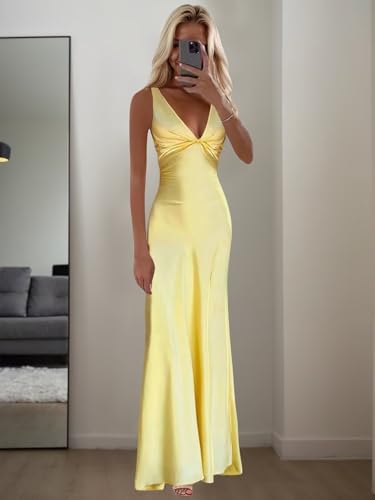 Satin Bridesmaid Dresses for Women Corset V Neck Long Halter Evening Dress2