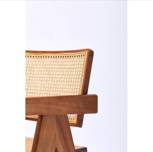 Image of Solid Wood Arm Chair with Cushion and Cane Back Support Chair Living Room Bedroom Home Wooden Armchair Furniture Garden Balcony Outdoor & Indoor (Natural Chair with Cane)